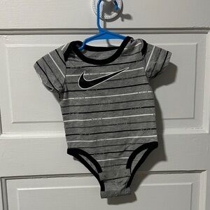 Nike Gray and Black Striped Baby Bodysuit